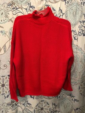 Bright Red Knit Turtleneck Sweater